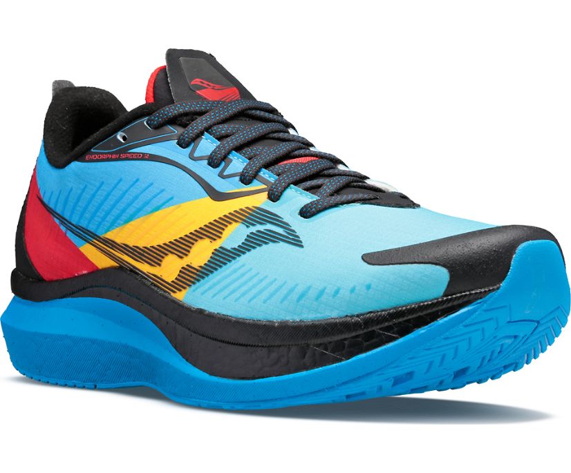 παπουτσια για τρεξιμο γυναικεια Saucony Endorphin Speed 2 Runshield μπλε μαυρα κοκκινα | BFEDUW573