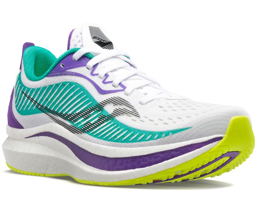 παπουτσια για τρεξιμο γυναικεια Saucony Endorphin Speed 2 ασπρα μεντα | CKOGAS527