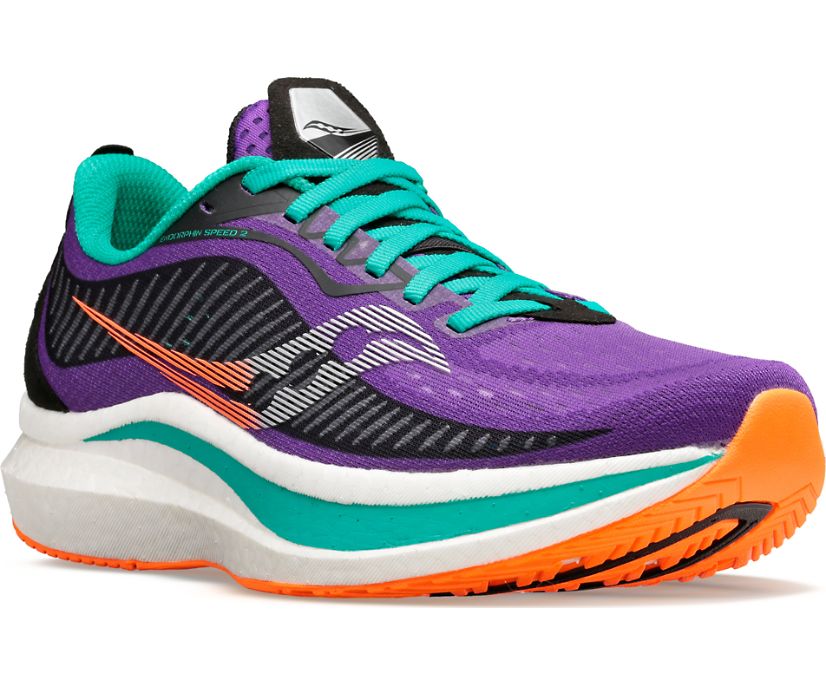 παπουτσια για τρεξιμο γυναικεια Saucony Endorphin Speed 2 μωβ μαυρα τυρκουάζ | IMNDHA182