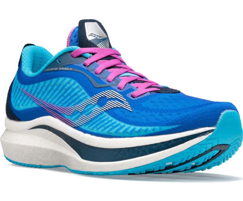 παπουτσια για τρεξιμο γυναικεια Saucony Endorphin Speed 2 μπλε ροζ | JAQGDS341