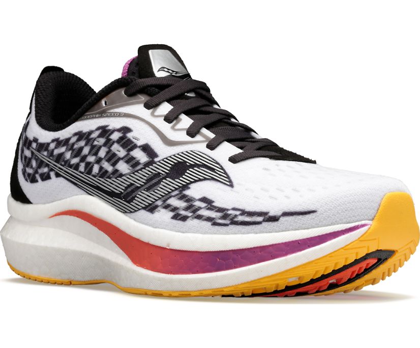 παπουτσια για τρεξιμο γυναικεια Saucony Endorphin Speed 2 ασπρα μαυρα | UFWRHK805