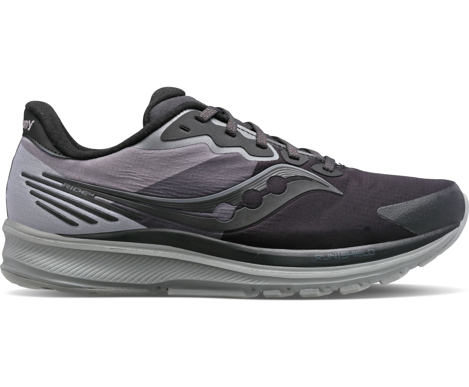 παπουτσια για τρεξιμο γυναικεια Saucony Ride 14 Runshield μαυρα γκρι | VAKCPX328