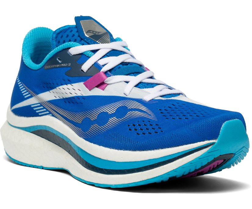 παπουτσια για τρεξιμο γυναικεια Saucony Endorphin Pro 2 μπλε ρουά ασπρα | ZJPKGU657