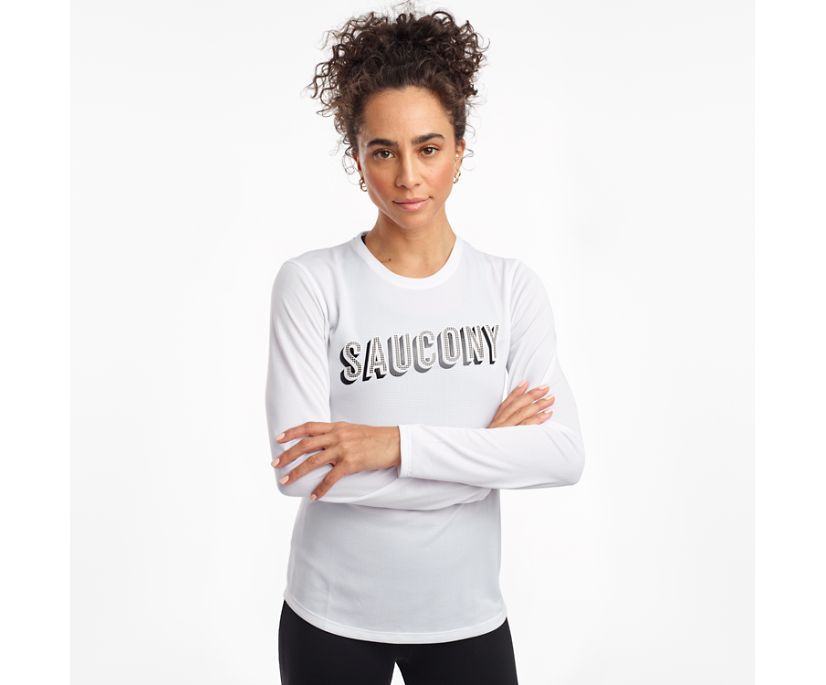 πουκαμισα γυναικεια Saucony Stopwatch Long Sleeve ασπρα | KQTNLU105