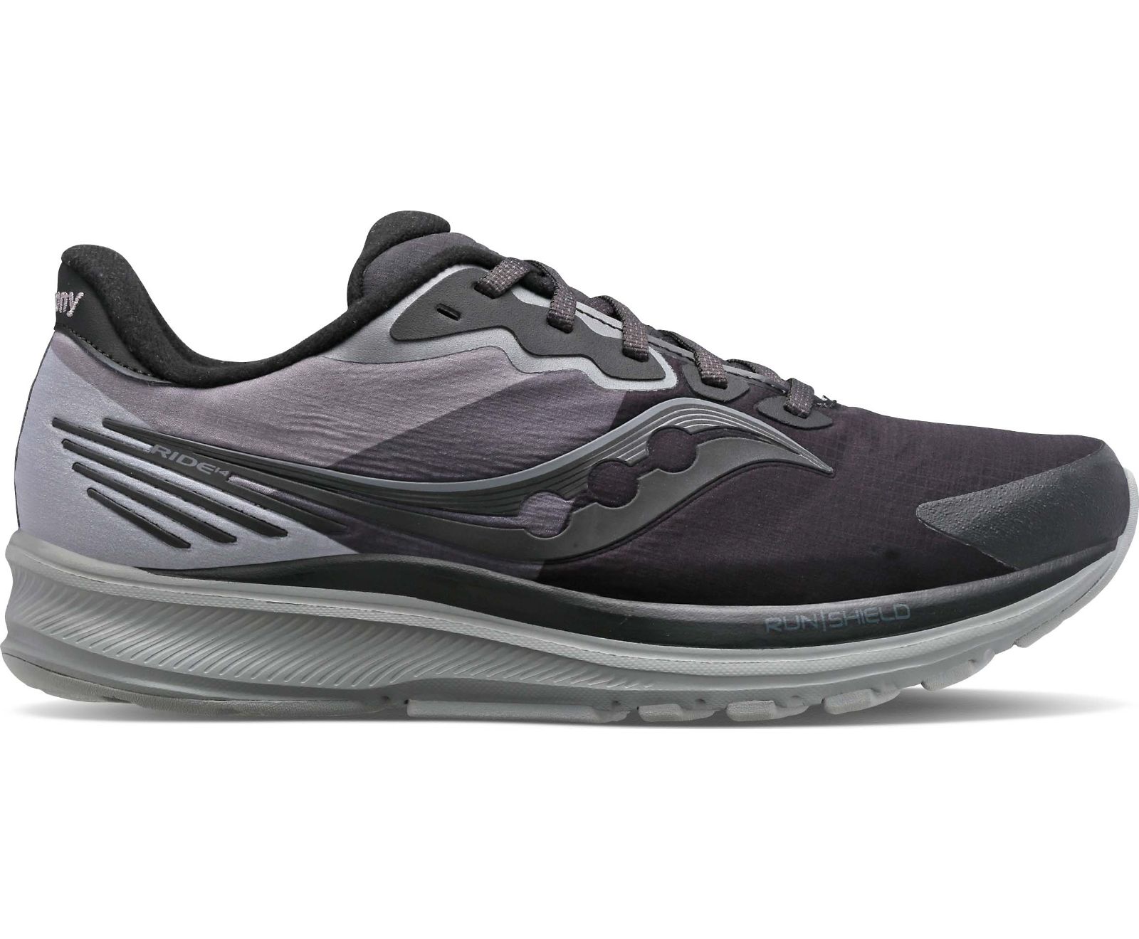 παπουτσια για τρεξιμο ανδρικα Saucony Ride 14 Runshield μαυρα γκρι | GIEFXU574